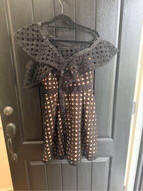 Self-Portrait Black Eyelet Overlay Dress with Nude Lining